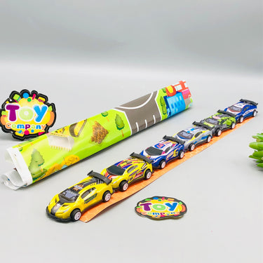 6Pcs Mini Pullback Cars With Road Map